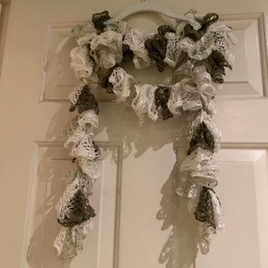 Handmade White and Gray Sparkly Ruffled Scarf